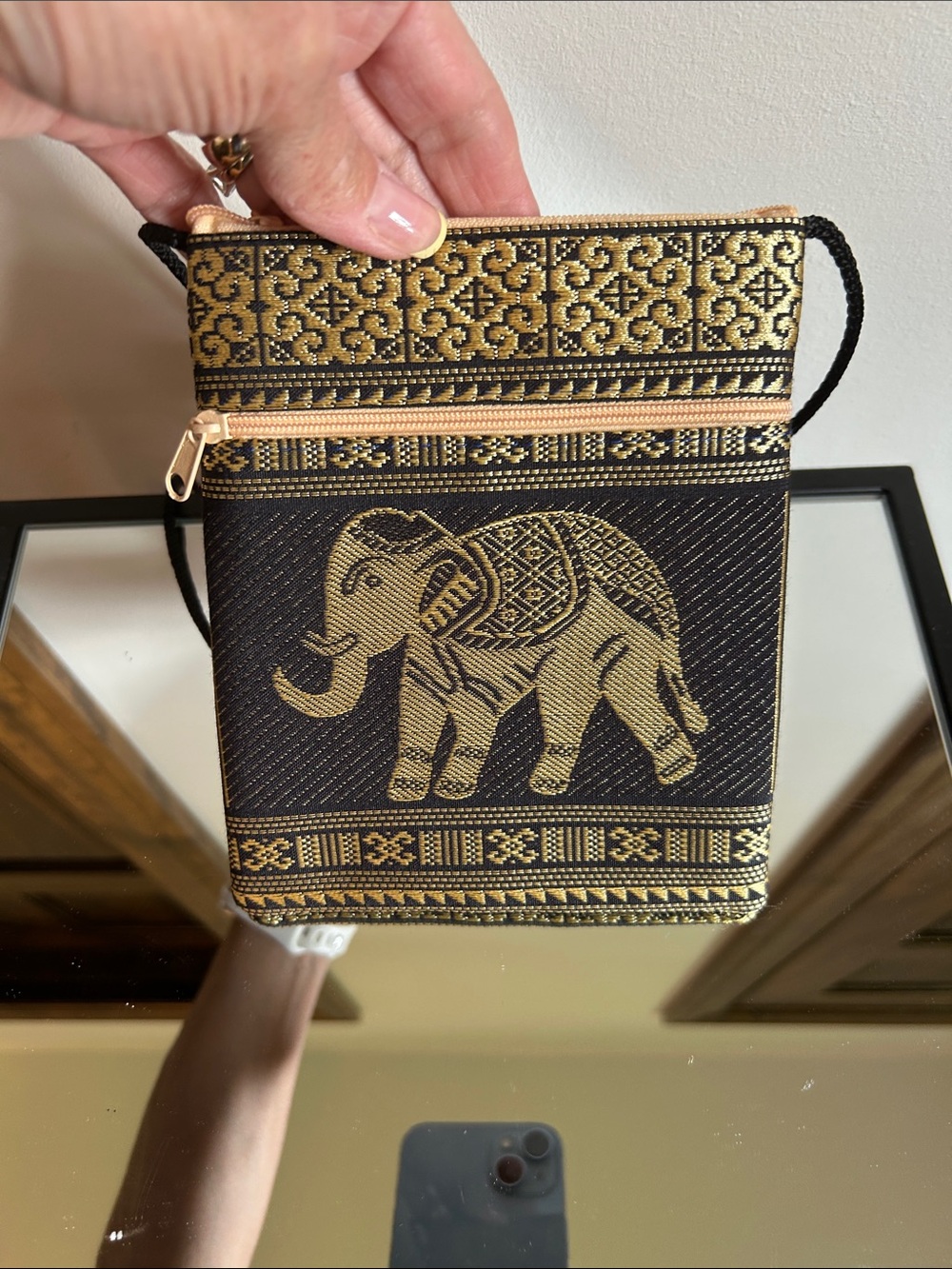 Black & Gold Elephant Crossbody Bag - Unbranded Boho Purse